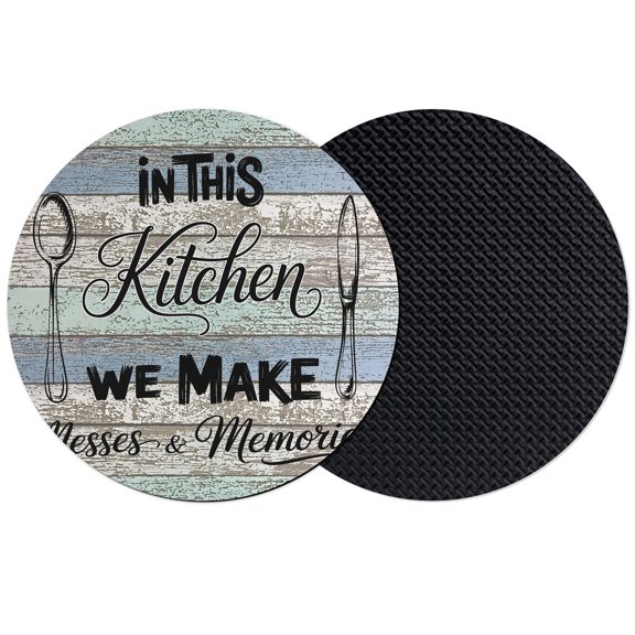 Spoon Knife Kitchen Coasters Set of 2, Absorbent Coasters for Drinks, Rustic Blue Grey Wooden Coaster for Desk Coffee Table Protection, Home Decor House Warming Gifts 4"