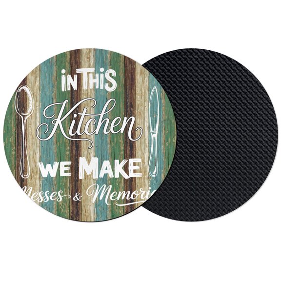 Spoon Knife Kitchen Coasters Set of 2, Absorbent Coasters for Drinks, Teal Brown Wooden Grain Coaster for Desk Coffee Table Protection, Home Decor House Warming Gifts 4"