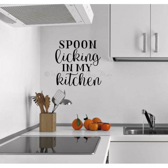 Spoon Licking In My Kitchen Art Decor Lettering Wall Quote Decal Vinyl Sticker 18x18-Inch Black