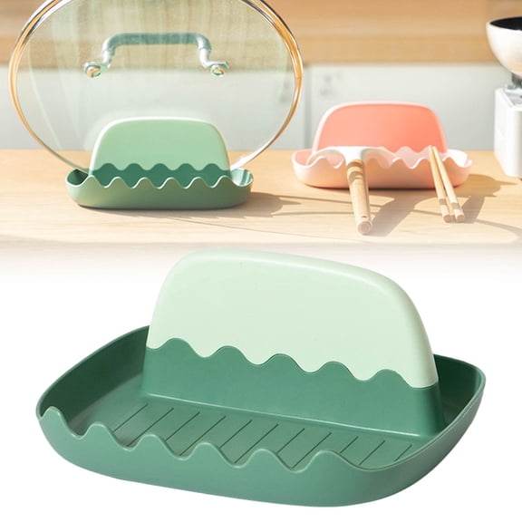 Spoon and Lid Rest - 1 Pc Spoon Rest with Lid Holder, Neat & Drip-Free Spoon Rest for Countertop Stove Top, Heat-Resistant Utensil Rest for Spoons, Pot Lids, Utensils, Forks, 6.77"x3.07"x6.1", Green