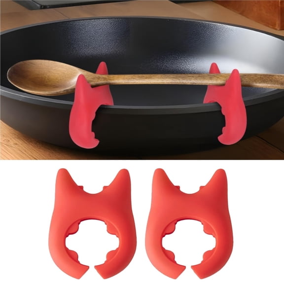 Spoon And Lid Rest 2 Pcs Spoon Pot Pan Holder Spatula Bracket Clips Heat Resistance Non Slip Silicone Pot Spoon Holder Pot Clip Holder Fun Cartoon Spoon Rest For Pot Kitchen Gadget