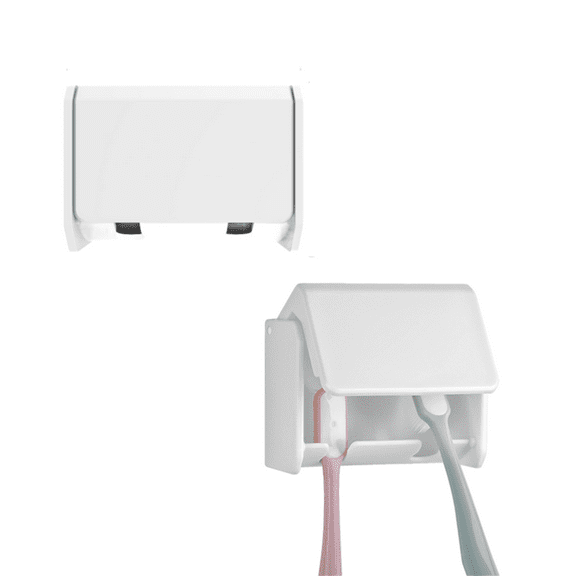 Kitchen Rack Toothbrush Holder Wall Mounted With Cover 2 Slots Self Adhesive Toothbrush Organizer Hanger Toothbrush Storage Rack For Bathroom Shower Rv ,White Kitchen Rack