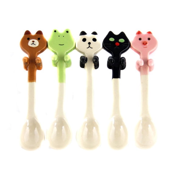Mini Ceramic Spoons Set with Cartoon Animal Design for Stirring Sugar, Yogurt, Dessert, and Coffee