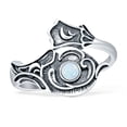 thumbnail image 1 of Spoon Oxidized Round Ring Lab Created White Opal 925 Sterling Silver Size 8, 1 of 6