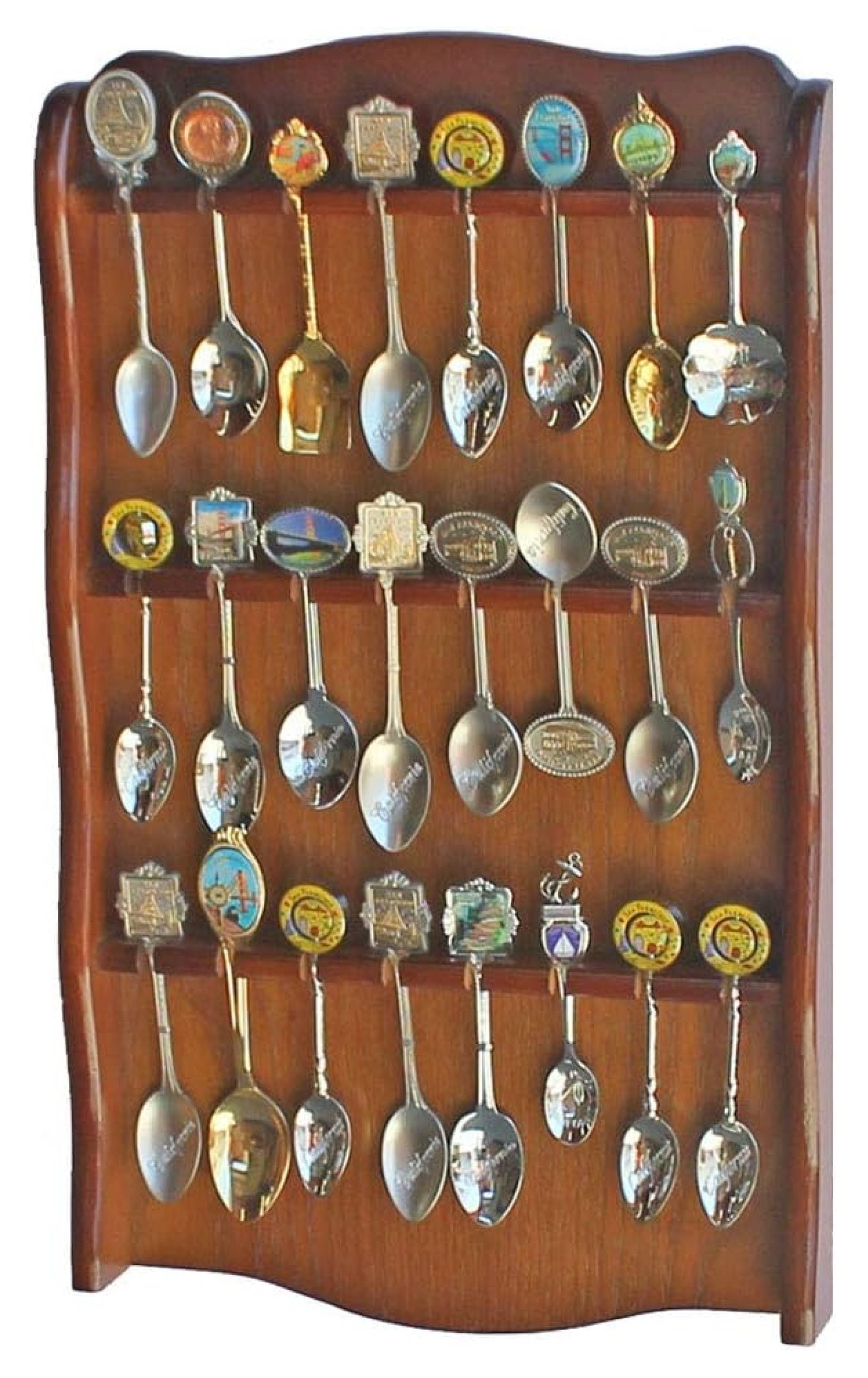 Spoon Rack Holder to hold 24 Souvenir Spoons Teaspoon Collection Walnut Finish Display Case No