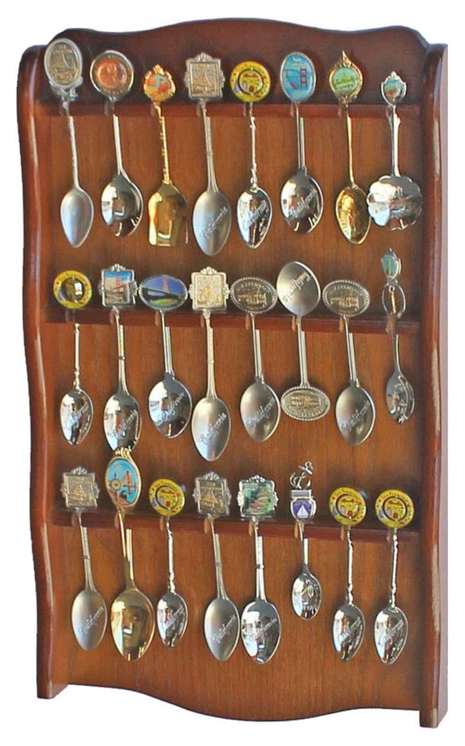 Spoon Rack Holder to hold 24 Souvenir Spoons Teaspoon Collection Walnut