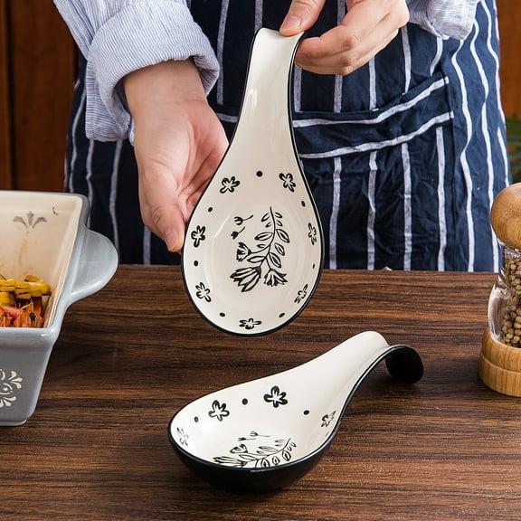 Spoon Rest Spoon Holder for Stove Top Ceramic Spoon Rest for Kitchen Counter, Set of 2