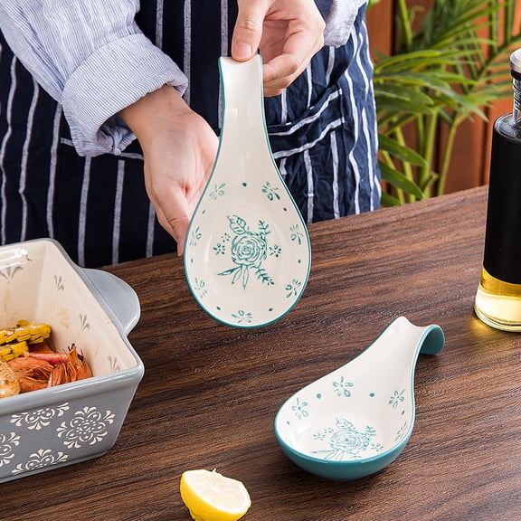 Spoon Rest Spoon Holder for Stove Top Ceramic Spoon Rest for Kitchen Counter, Set of 2