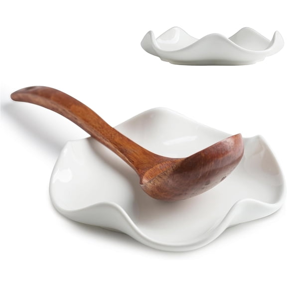 Spoon Rest for Stove Top, 5.2" Ceramic Spoon Holder for Kitchen Countertop, Coffee Spoon Rest, Large Cooking Spatula Holder for Spoons, Ladles or Tongs, Housewarming, Christmas Gifts, White