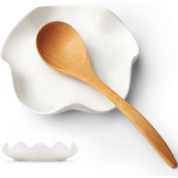 Spoon Rest Stove Top Ceramic Holder Kitchen Counter Cooking Utensil Spatula Ladle Flower White