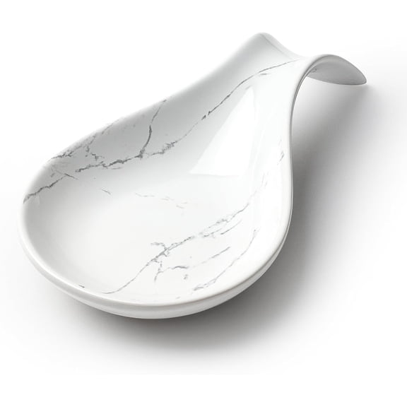 Spoon Rest for Stove Top, Kitchen Holder, White Marble Counter, Ceramic Cooking Utensil Spatula, Ladle,
