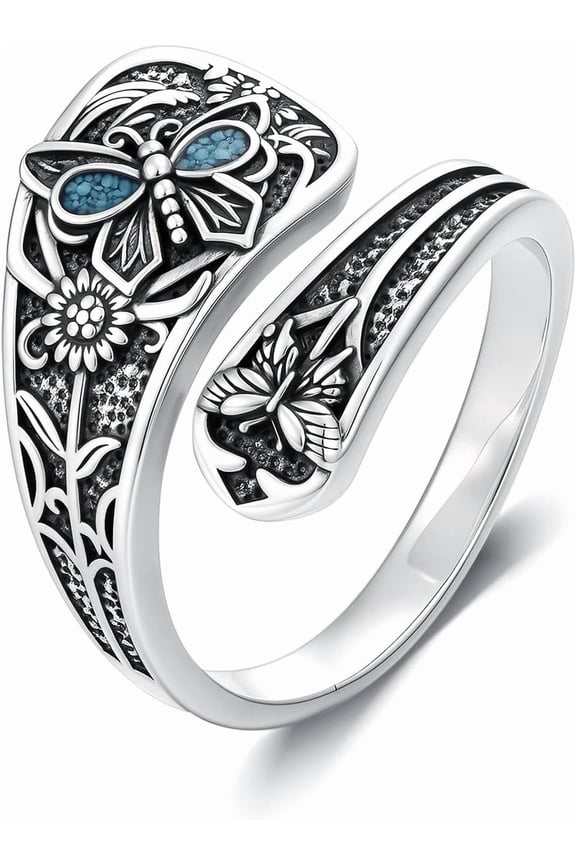 Spoon Ring for Women S925 Sterling Silver Dragonfly Ring Adjustable Thumb Rings Jesus Fish Rings Spoon Jewelry for Brithday Christmas