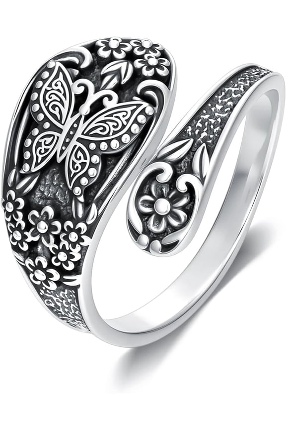 Spoon Rings for Women 925 Sterling Silver Dragonfly Butterfly Bee Hummingbird Cross Tree of Life Turquoise Adjustable Thumb Rings Birthday Christmas Jewelry Gifts for Mom Daughter Wife