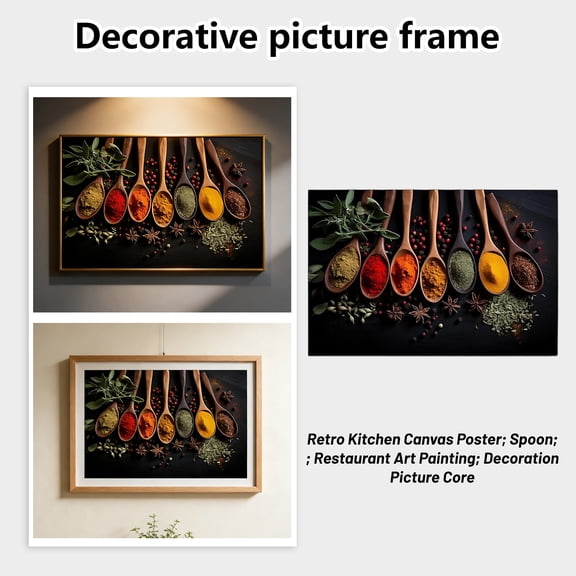 Spoon & Spice Themed Restaurant Art Print Insert D - Aesthetic Decorative Art Print Core, Modern Rustic Design For Kitchen Dining Room Home Office Wall Decor, Interior Design