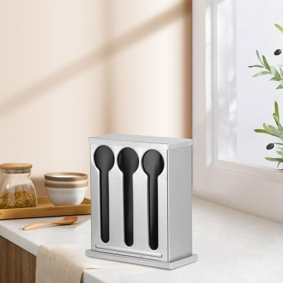 Spoon Storage Box Utensil Dispenser Container Stainless Steel Cutlery Organizer Table Cutlery Dispenser for Countertop Dining Room Kitchen 3 Compartment