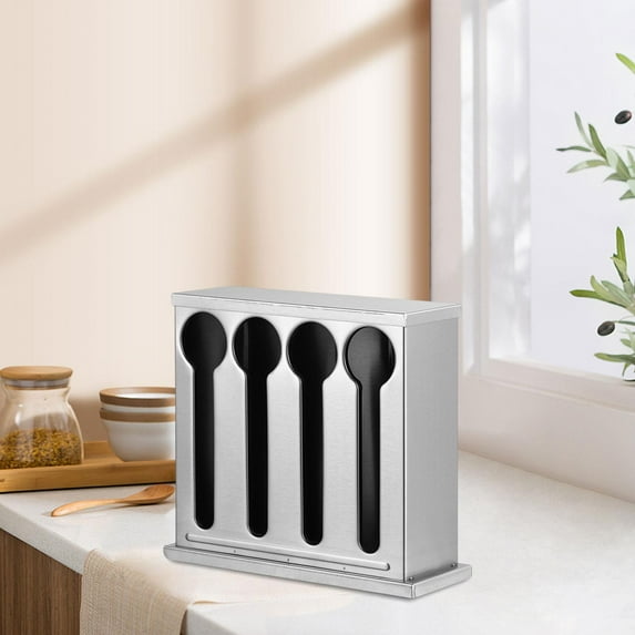 Spoon Storage Box Utensil Dispenser Container Stainless Steel Cutlery Organizer Table Cutlery Dispenser for Countertop Dining Room Kitchen 4 Compartment