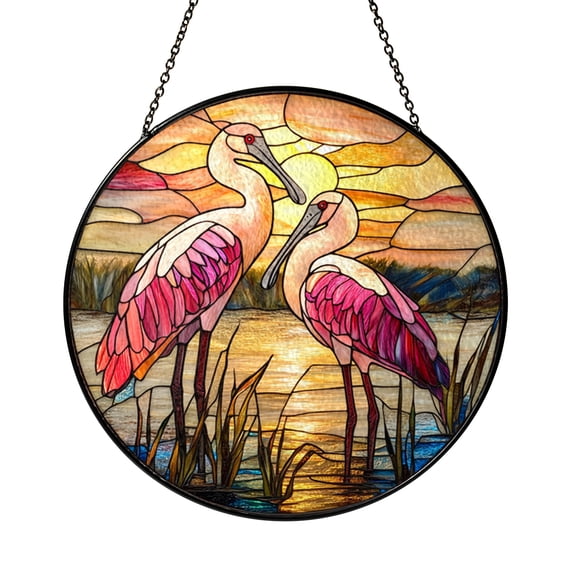 Spoonbill Bird Glass Window Decor, Coastal Sunset Suncatcher Hanging Art, Peaceful Home Accent