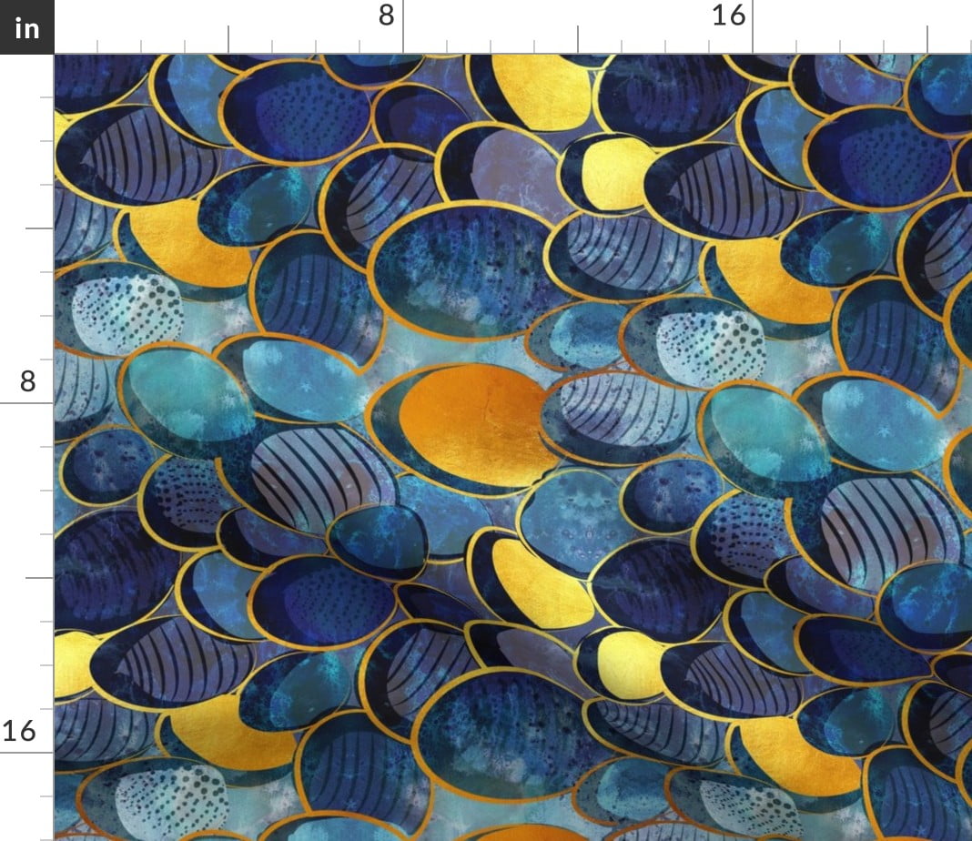 Spoonflower Fabric Abstract Deep Blue Scale Watercolor Golden Lines