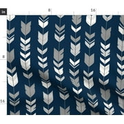 Spoonflower Fabric - Arrow Feather Navy Feathers Woodland Nursery Gray Printed on Minky Fabric by the Yard - Sewing Quilt Backing Plush Toys