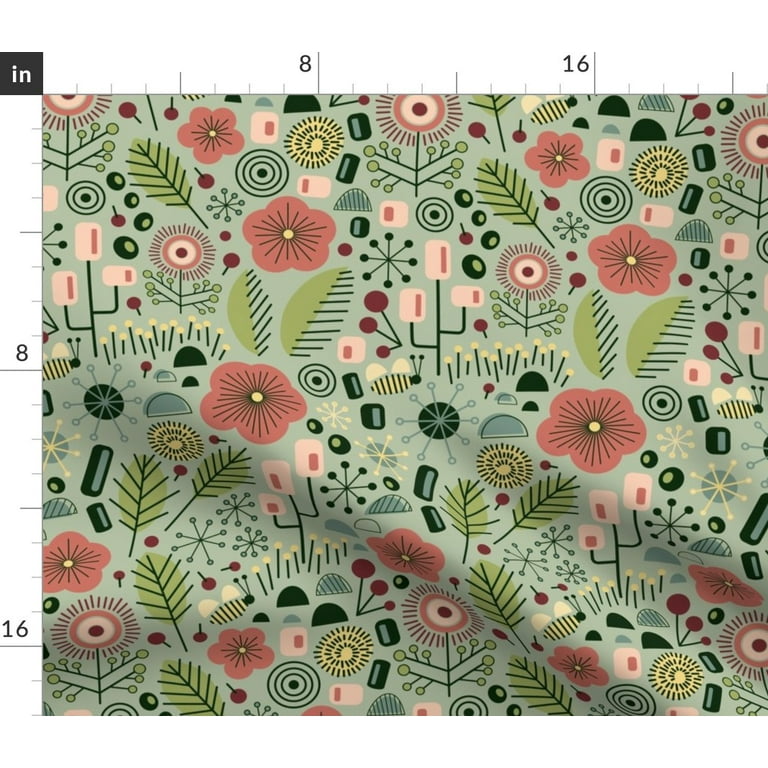Vintage Floral Fabric by the Yard, Retro Flowers Cotton Garden