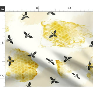 Bees and Flowers Active Honey Bees on Honeycomb Cotton Fabric