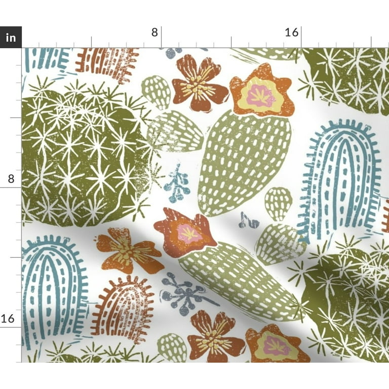 Spoonflower Fabric - Block Print Cactus Desert Southwestern Pear Flower  Printed on Petal Signature Cotton Fabric Fat Quarter - Sewing Quilting  Apparel