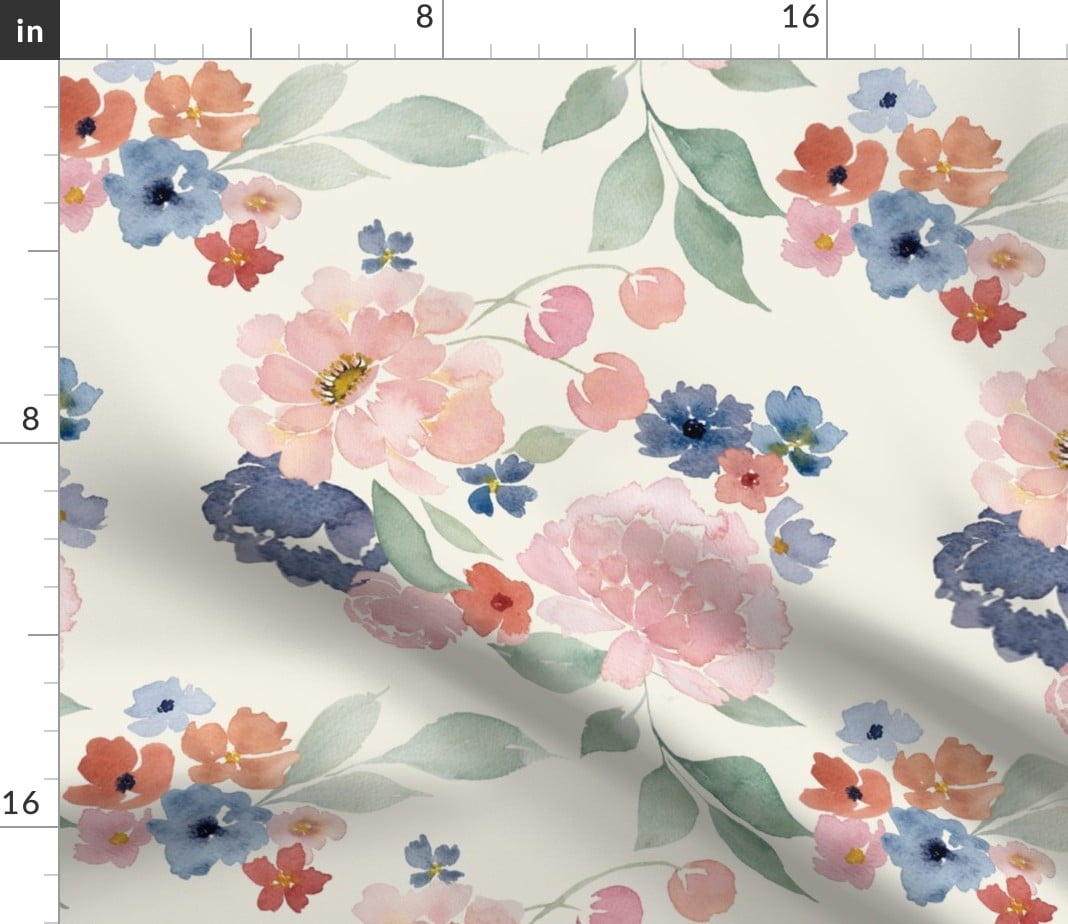 Pink and Navy Floral Fabric by the Yard. Quilting Cotton, Organic