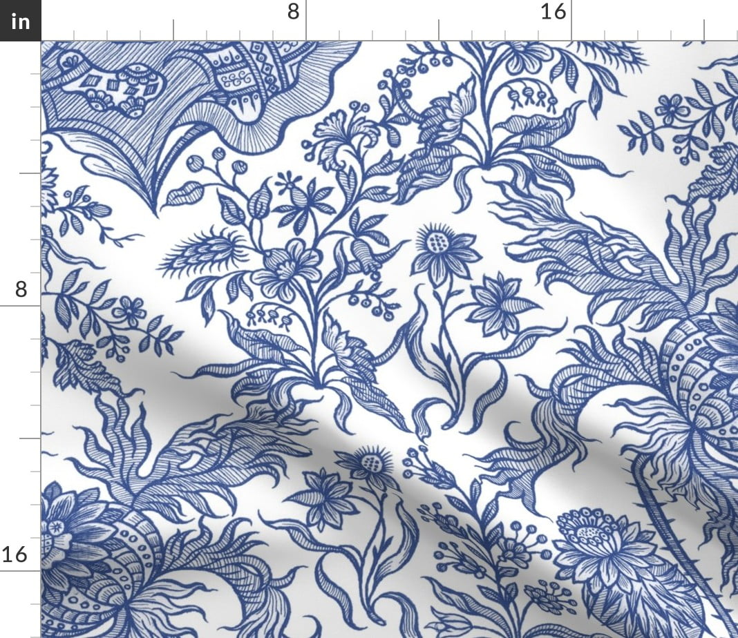 Spoonflower Fabric - Cute Blue Floral Animals Rabbit Botanical Pockets  Printed on Cotton Poplin Fabric Fat Quarter - Sewing Shirting Quilting  Dresses Apparel Crafts 