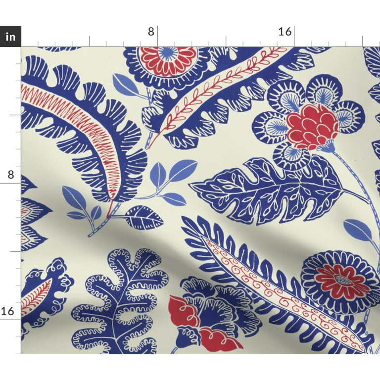 Spoonflower Fabric - Chintz Blue Red Exotic Flowers Block Print Style  Pattern Paisley Tree Printed on Petal Signature Cotton Fabric Fat Quarter 