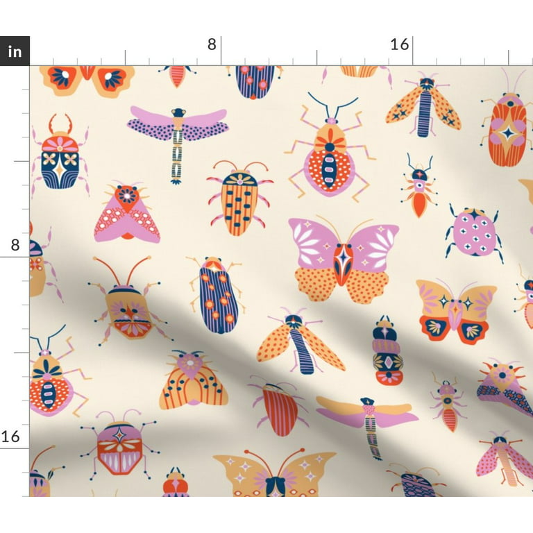 Spoonflower Fabric - Colourful Insects Parade Vintage Butterflies Butterfly  Retro Children Printed on Satin Fabric by the Yard - Sewing Lining Apparel