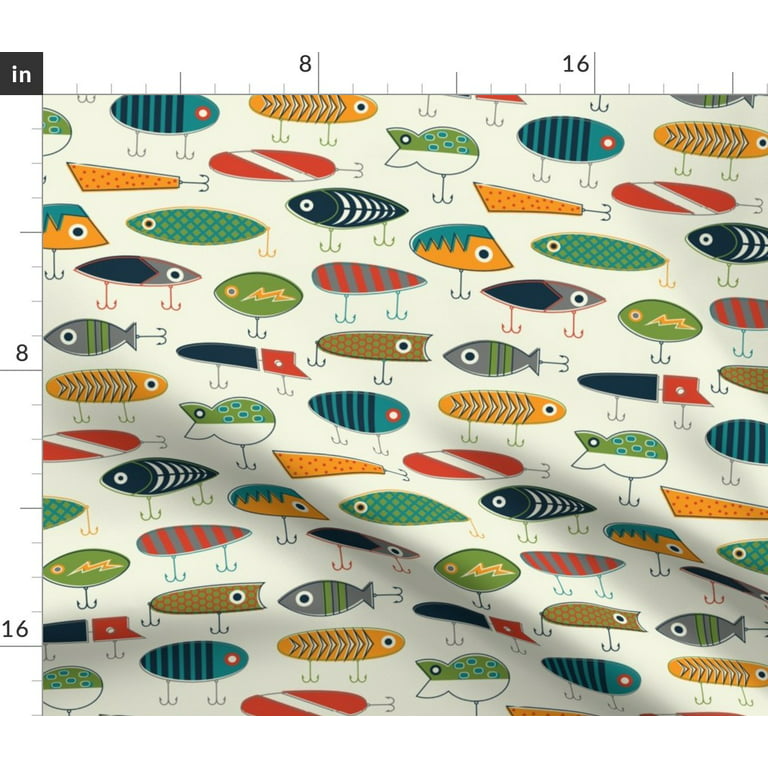 Spoonflower Fabric - Cream Fishing Fish Hook Lures Lure Boys Woodland  Printed on Linen Cotton Canvas Fabric Fat Quarter - Sewing Home Decor Table  Linens Apparel Bags 