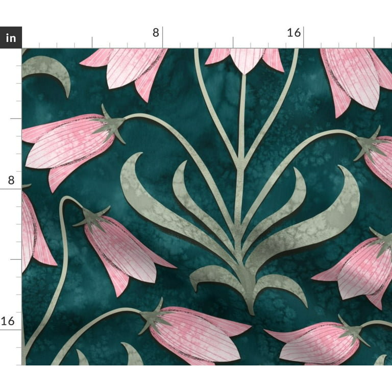 Spoonflower Fabric - Emerald Green Pink Flower Floral Dark Elegant Art  Nouveau Flowers Printed on Minky Fabric Fat Quarter - Sewing Quilt Backing  Plush Toys 