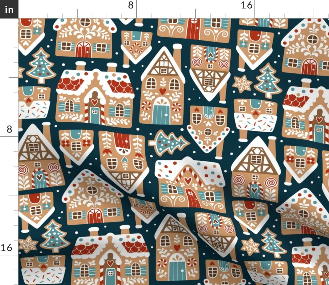 Spoonflower Fabric Gingerbread Village Dark Blue Large Baking Cute