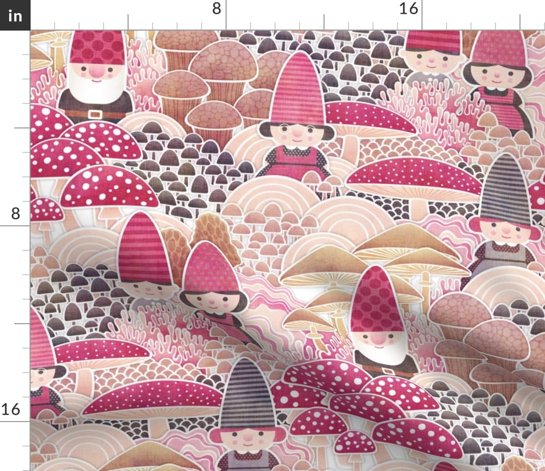 Spoonflower Fabric Gnomes Magic Mushroom Forest Pink Christmas Rose