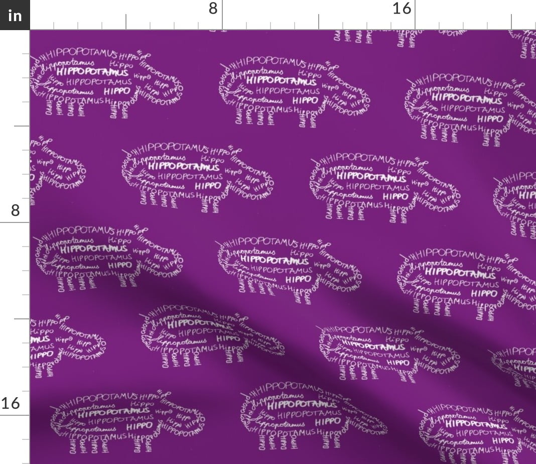 Spoonflower Fabric Hippo Purple Hippopotamus Word Art Printed on