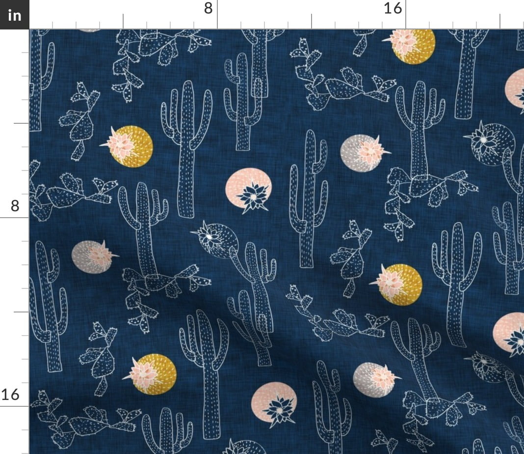 Spoonflower Fabric - Block Print Cactus Desert Southwestern Pear Flower  Printed on Petal Signature Cotton Fabric Fat Quarter - Sewing Quilting  Apparel