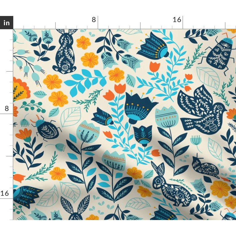 Spoonflower Fabric - Love Garden Blue Floral Nature Spring Bunnies Printed  on Organic Cotton Sateen Fabric Fat Quarter - Sewing Quilting Apparel Home  Decor 