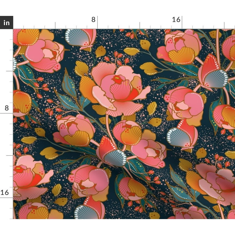 Spoonflower Fabric - Magical Peony Chintz Blue Background Pink Flower  Floral Mustard Printed on Petal Signature Cotton Fabric Fat Quarter -  Sewing