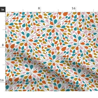 Cotton Fabric By Yard CLEARANCE Teal Blue Tan Orange White Butterfly Floral  #PC