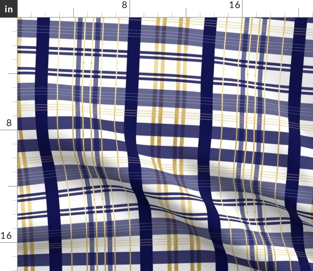 Spoonflower Fabric Navy Blue Gold Plaid Buffalo Check Damn Yellow