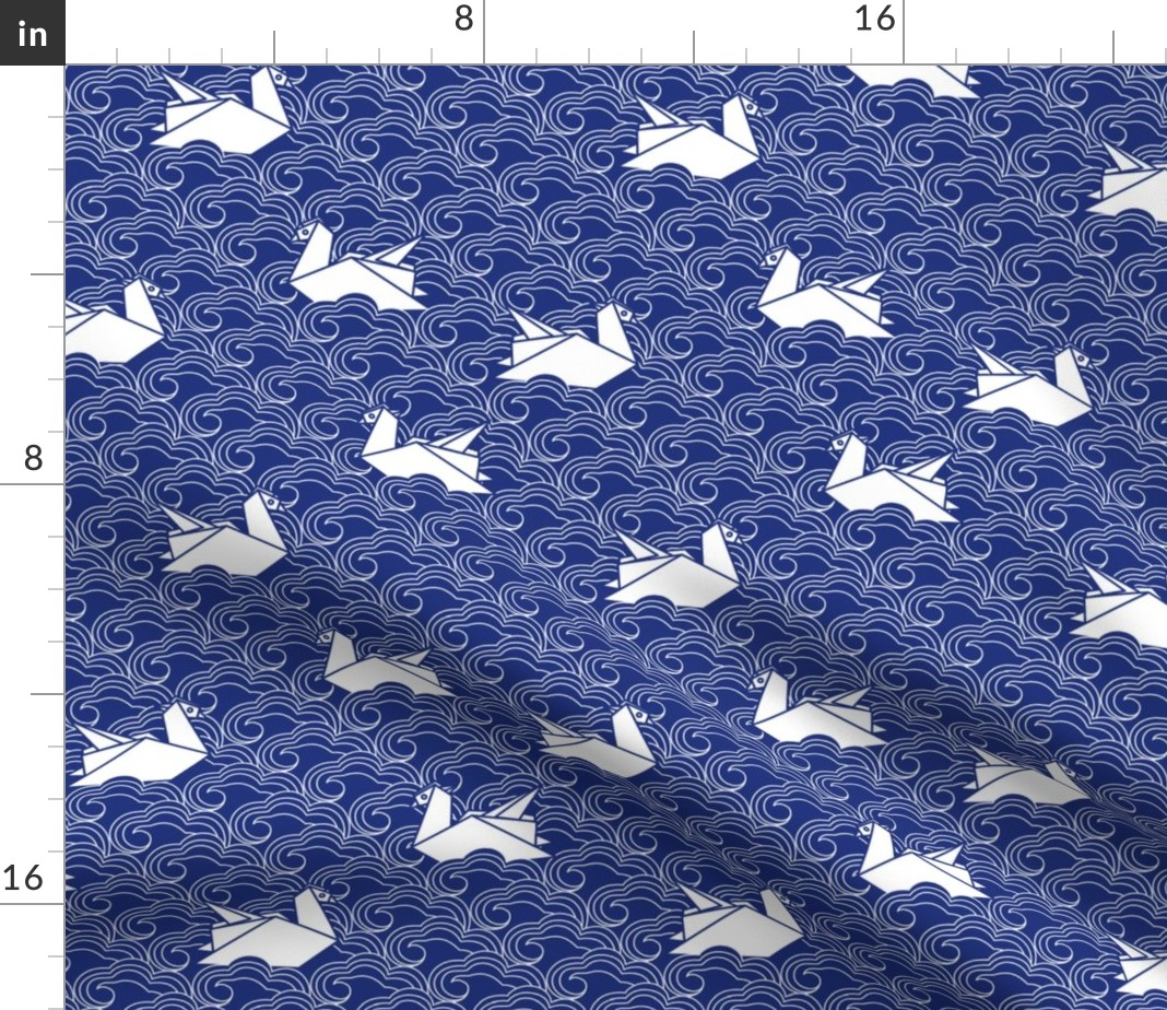 Spoonflower Fabric - Origami Duck Japanese Japan Waves Indigo Printed on  Modern Jersey Fabric Fat Quarter - Fashion Apparel Clothing with 4-Way  Stretch 