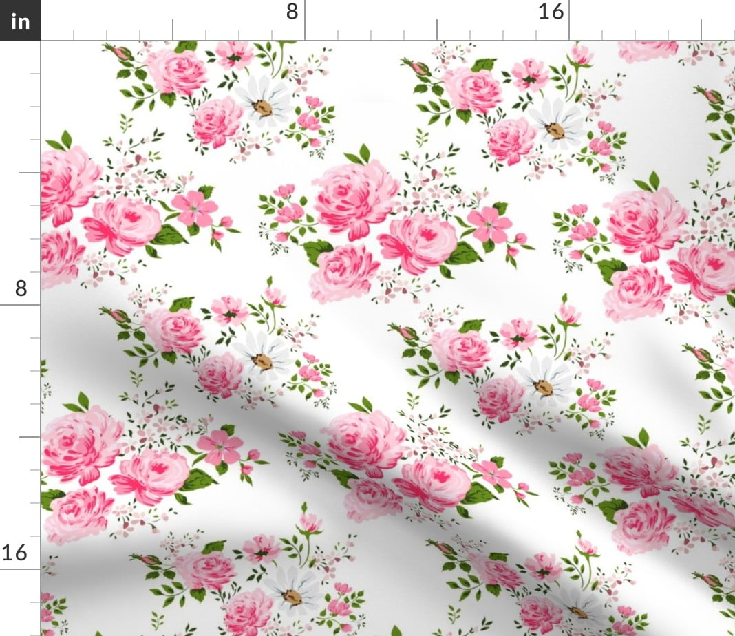 Spoonflower Fabric - Floral Watercolor Coral Blush Pink Navy Mustard Girly  Printed on Cotton Poplin Fabric by the Yard - Sewing Shirting Quilting