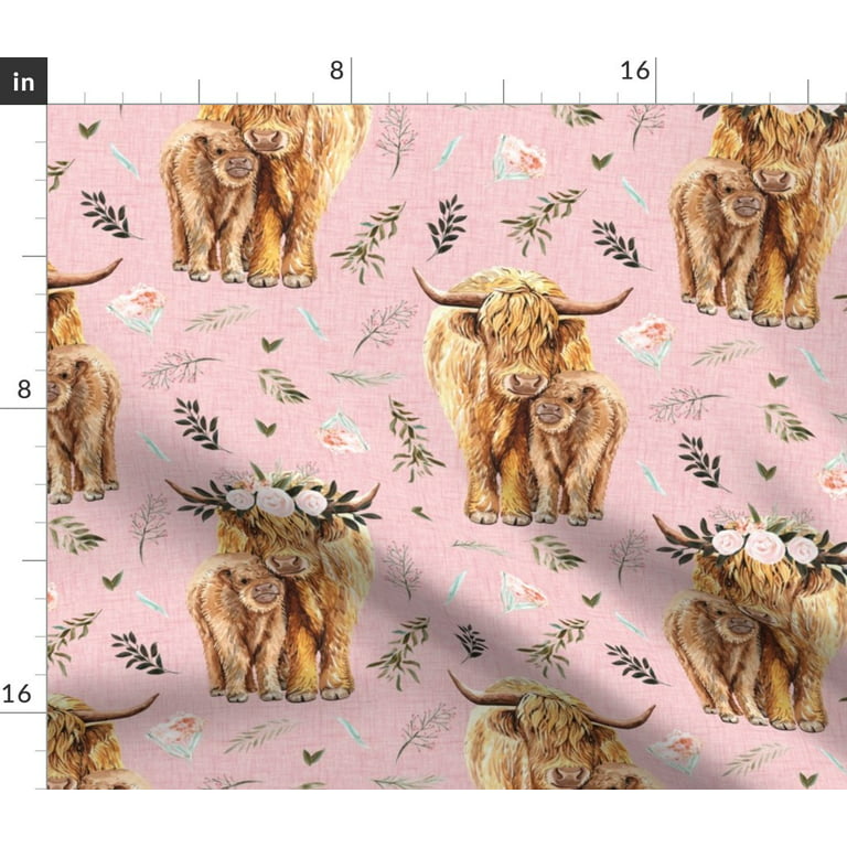 Spoonflower Fabric - Pink Highland Cows Leaves Floral Calf Cow Scottish  Printed on Modern Jersey Fabric Fat Quarter - Fashion Apparel Clothing with