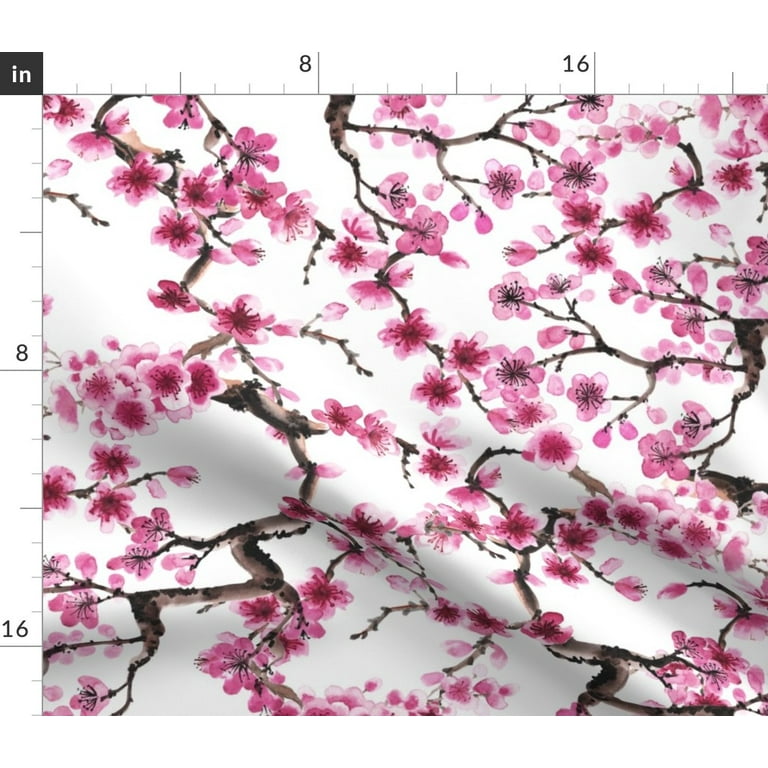 Spoonflower Fabric - Pink, Sakura, Branches, Summer, Bloom, Cherry
