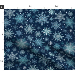 Christmas Silver Snowflakes Fabric,Blue,Shiny Silver Snowflakes,Cotton,44x39