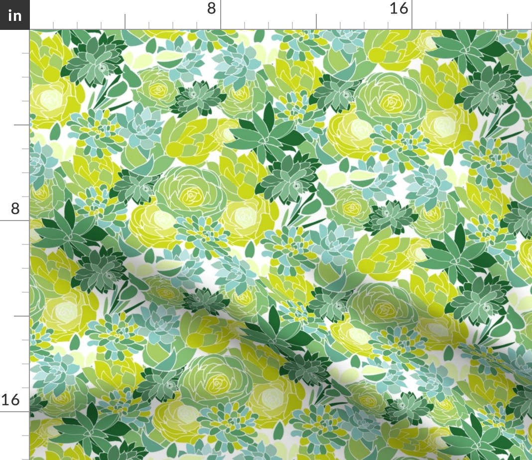 Spoonflower Fabric Succulent Succulents Floral Fresh Green Plants