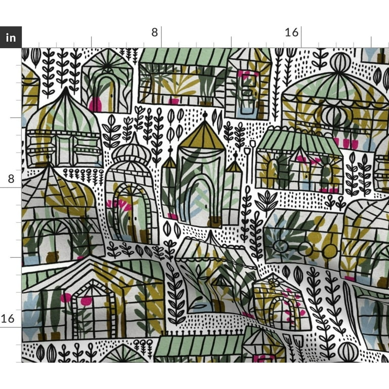 Spoonflower Fabric - Whimsical Victorian Green House Nature Plants Printed  on Petal Signature Cotton Fabric Fat Quarter - Sewing Quilting Apparel