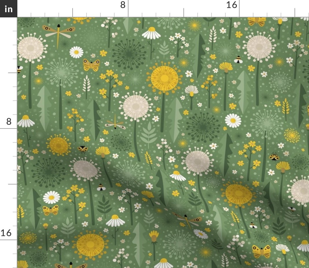Spoonflower Fabric Wildgrass Garden Green Dandelion Wildflowers Weeds