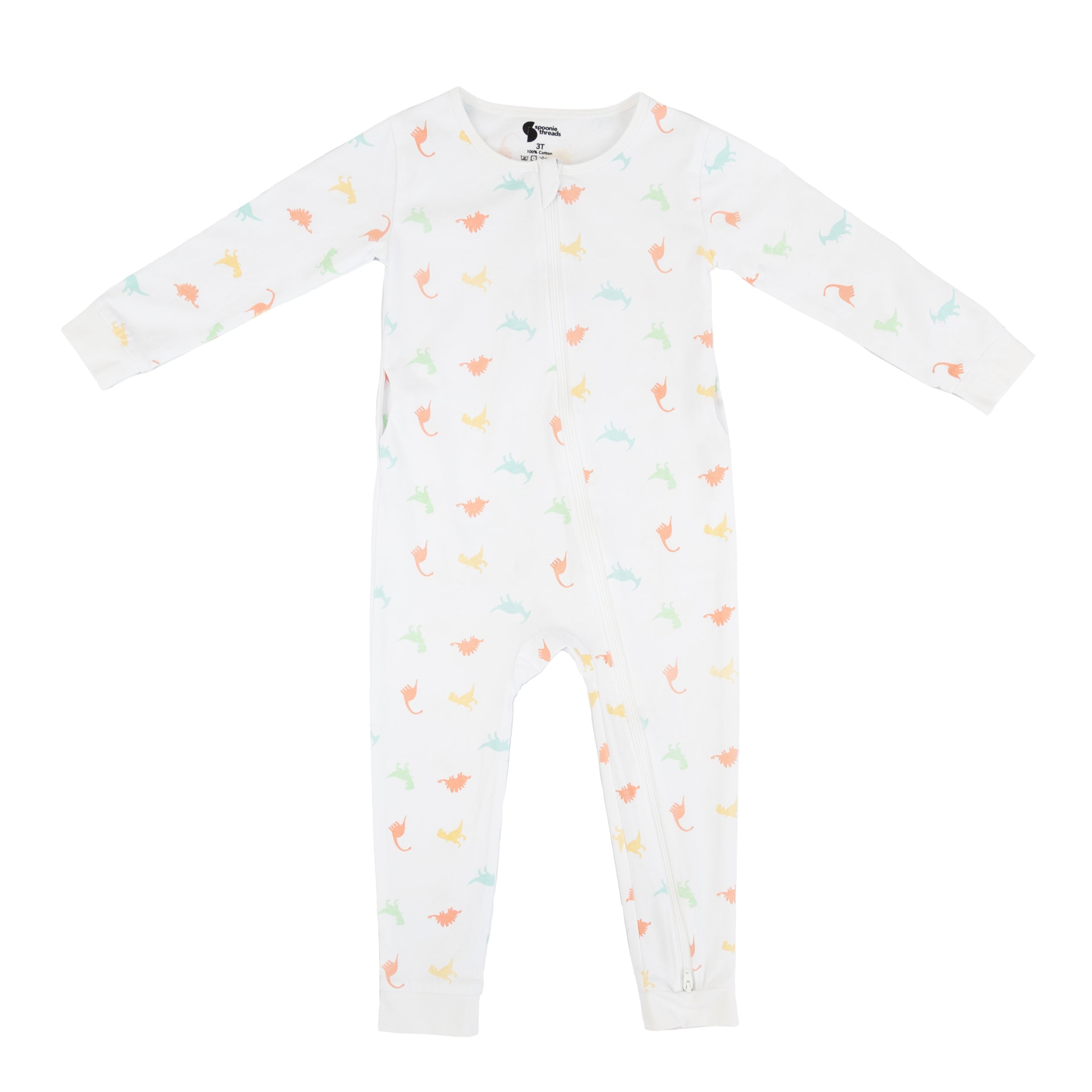 Spoonie Threads White Dinosaur Print PJ Preemie to 4T GTube, Catheter, NICU/PICU, Port