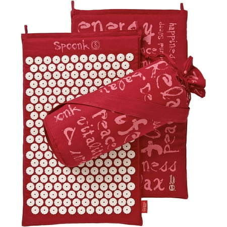 Spoonk Hemp Acupressure Massage Mat with Carrying Bag, Cherry Red